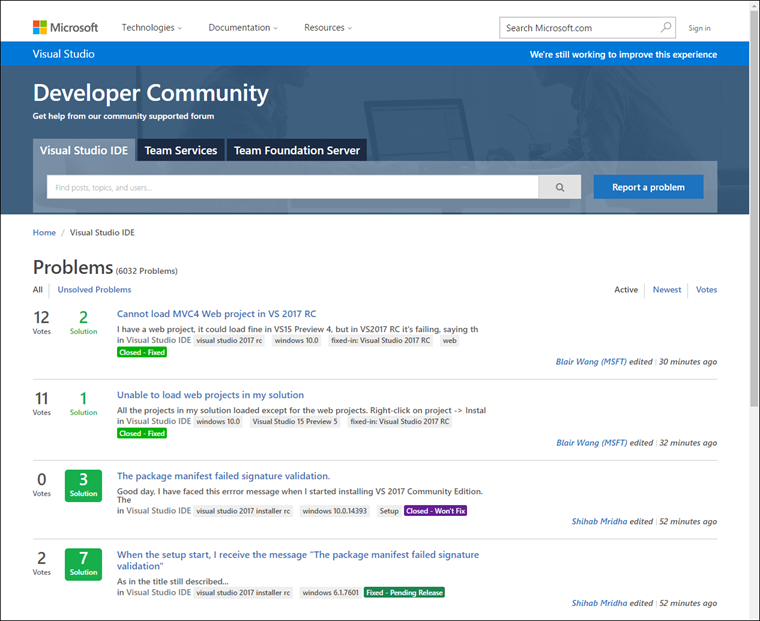 Developer Community site home page