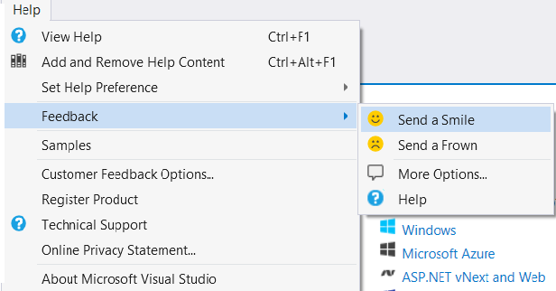 Visual Studio 2015 Send-a-smile