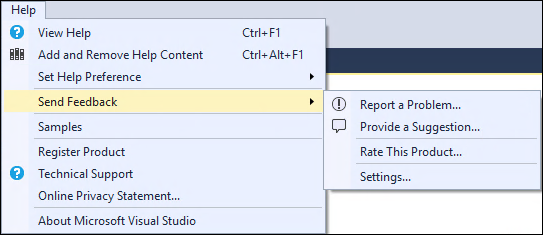 Visual Studio 2015 Send Feedback