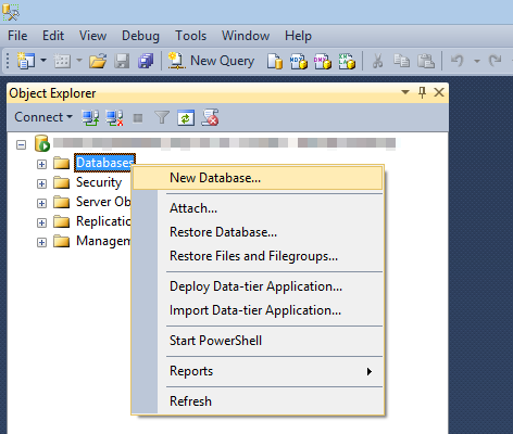 New Database via SSMS